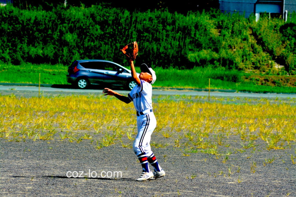 フライをキャッチする選手